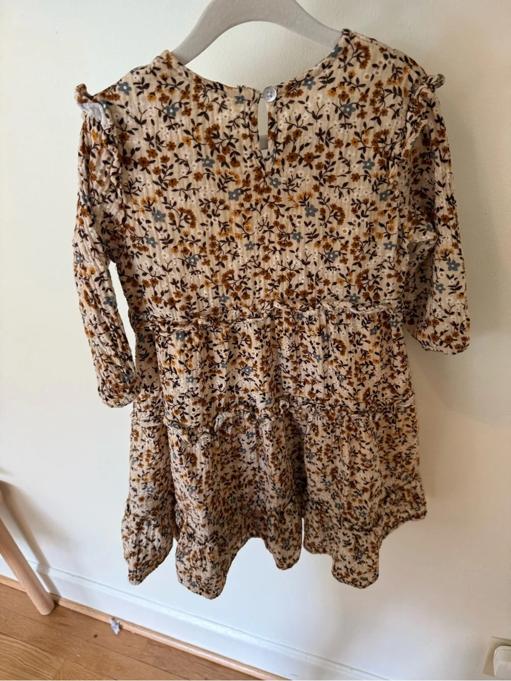Rylee + Cru Cream Floral Tiered Dress with Mustard and Navy Print